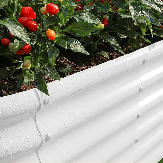 Land Guard 18“ Tall 4×2ft Galvanized Raised Garden Bed Kit, Galvanized Planter Garden Boxes Outdoor, Oval Large Metal Raised Garden Bed for Vegetables……… (Pearl White, 4×2×1.5ft) by GreenHaven Gardens
