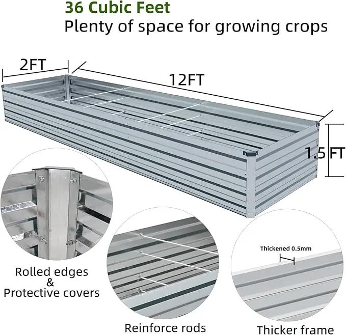 12x2x1.5FT Galvanized Raised Garden Beds Kit Large Outdoor Metal Gardening Planter Box for Vegetable Elevated Flower Herbs, Silver by GreenHaven Gardens