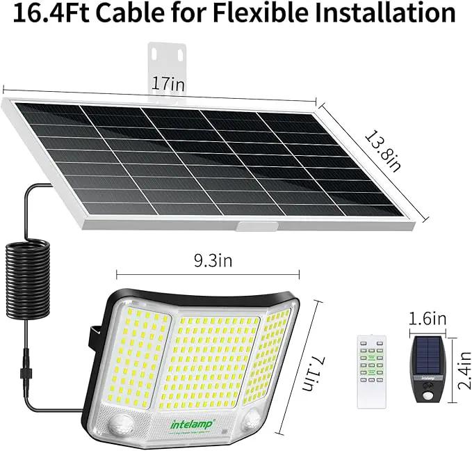 intelamp Solar Flood Lights Outdoor Waterproof, 20000mAh 4000LM Linkable Dual Motion Sensor Security Floodlight Exterior with Remote 16.4 FT Cable, 2-12H Dusk to Dawn Spots Lighting Outside by GreenHaven Gardens