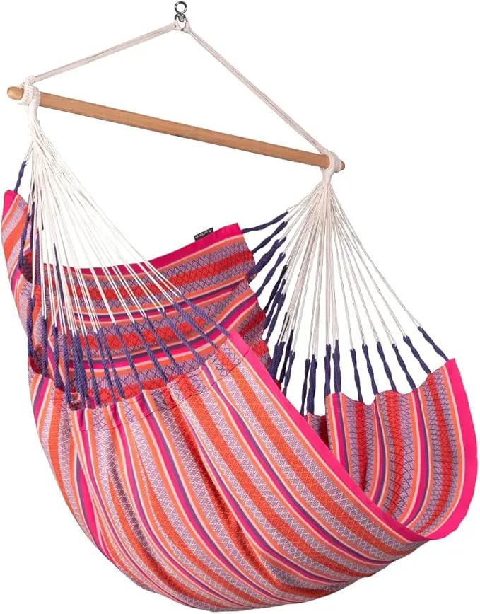 LA SIESTA - Large Comfort Habana Cotton Hammock - Indoor/Outdoor Swing Chair - Max 285 Lbs, Flamingo by GreenHaven Gardens