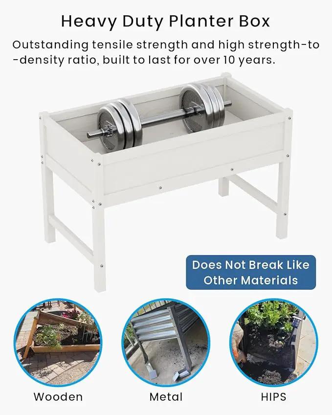 HDPE Raised Garden Bed with Legs, Outdoor Weather-Resistant Elevated Planter Box Stand for Seeds, Herbs, Flowers, Vegetables (White) by GreenHaven Gardens