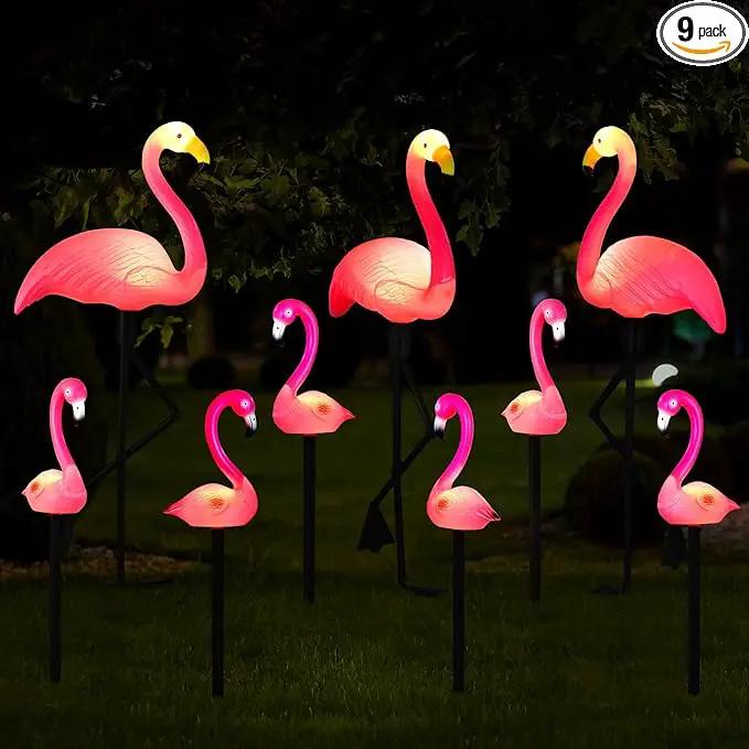 9 Pcs Flamingo Solar Lights LED Flamingo Stake Lights Waterproof Flamingo Lights for Outdoor Pink Yard Lawn Garden Ornaments Patio Pond Ground Backyard Decor Pathway Outside Decorations by GreenHaven Gardens