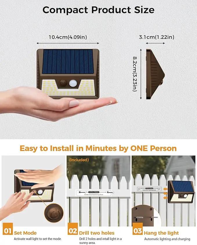 4 Pack Solar Fence Lights Waterproof, Motion Sensor Deck Outdoor, Warm White LED for Wall Yard Steps Stairs Garden - Brown by GreenHaven Gardens