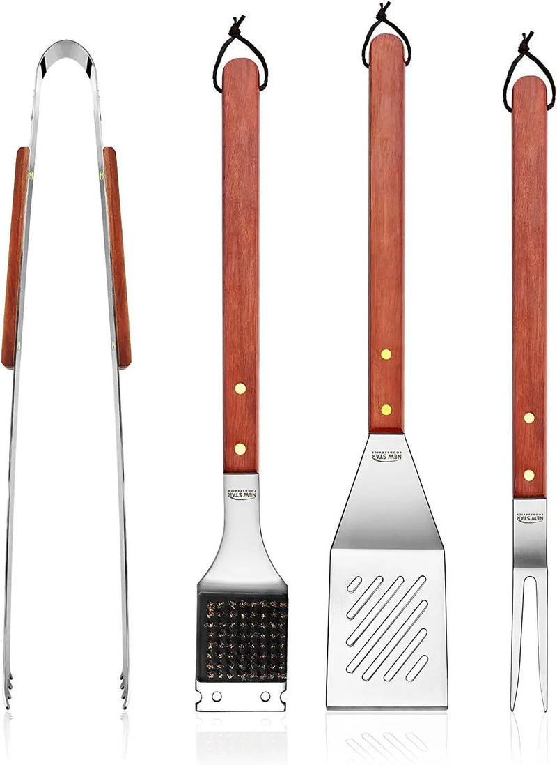 New Star Foodservice 59007 Stainless Steel BBQ Tool Set with Solid Hard Wood Handles, Set of 4 by GreenHaven Gardens