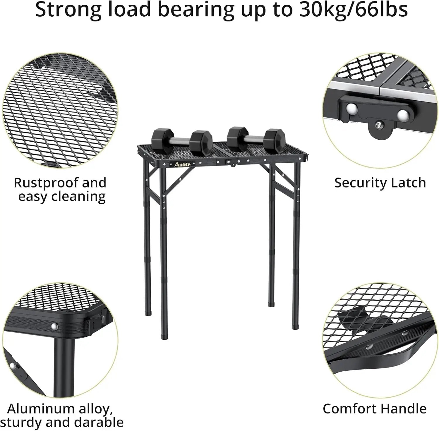 Folding Grill Table, Aluminum Camping Table Adjustable Height Max 27.5" Picnic Table Outdoor Table, Lightweight, Portable Handle for Travel Cooking BBQ Picnic, 22.8" x 16", Black by GreenHaven Gardens