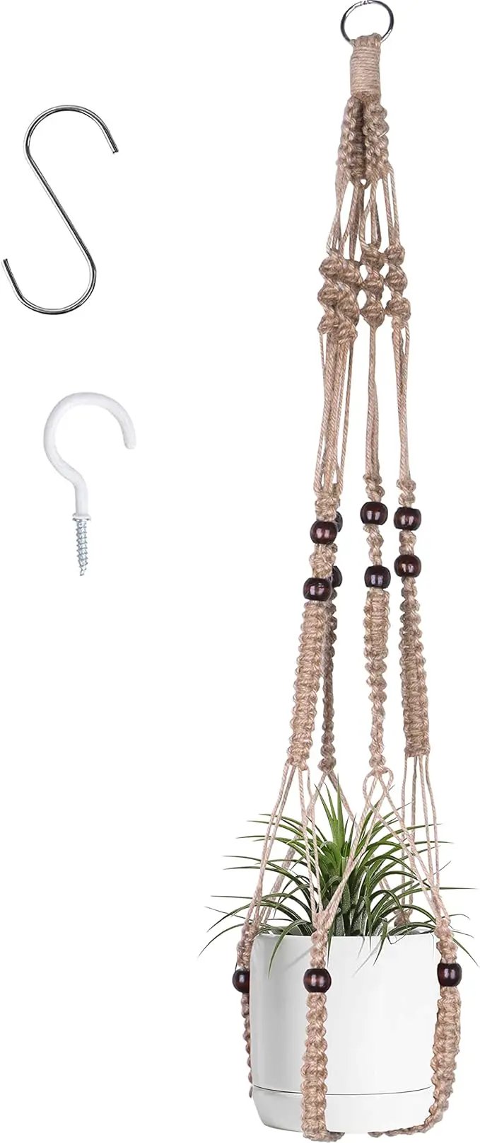 Macrame Plant Hanger Indoor Hanging with Wood Beads Macrame Planters No Tassel for Indoor Outdoor Boho Home Decor 35 Inch (Brown, 1pc) by GreenHaven Gardens