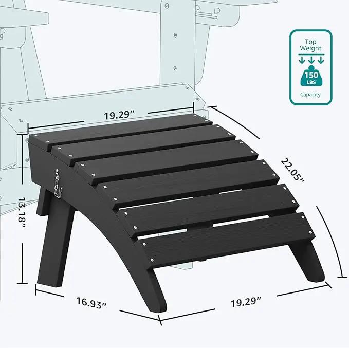 SERWALL Folding Adirondack Ottoman, No-Assembly Outdoor Footrest, All Weather Use Patio Footstool for Adirondack Chair, Black by GreenHaven Gardens