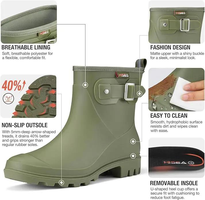 HISEA Women's Ankle Rain Boots Waterproof, Fashion Short Garden Shoes Anti-slip for Women with Comfortable Insole by GreenHaven Gardens