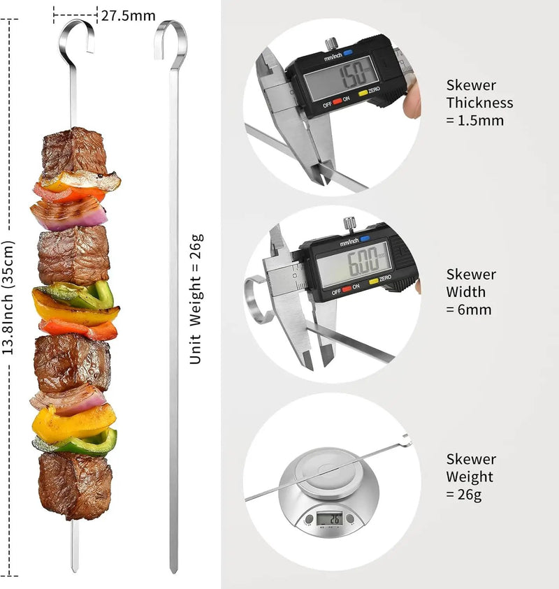 13.8" 12 Pack - Metal Flat Skewers Reusable Kabob Skewers BBQ Barbecue Skewers for Grilling, Stainless Steel by GreenHaven Gardens