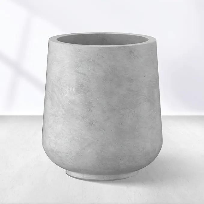 Kante 15.3" Dia Round Concrete Planter, Outdoor Indoor Large Plant Pots Containers with Drainage Hole and Rubber Plug for Home Garden Patio, Gray Concrete by GreenHaven Gardens