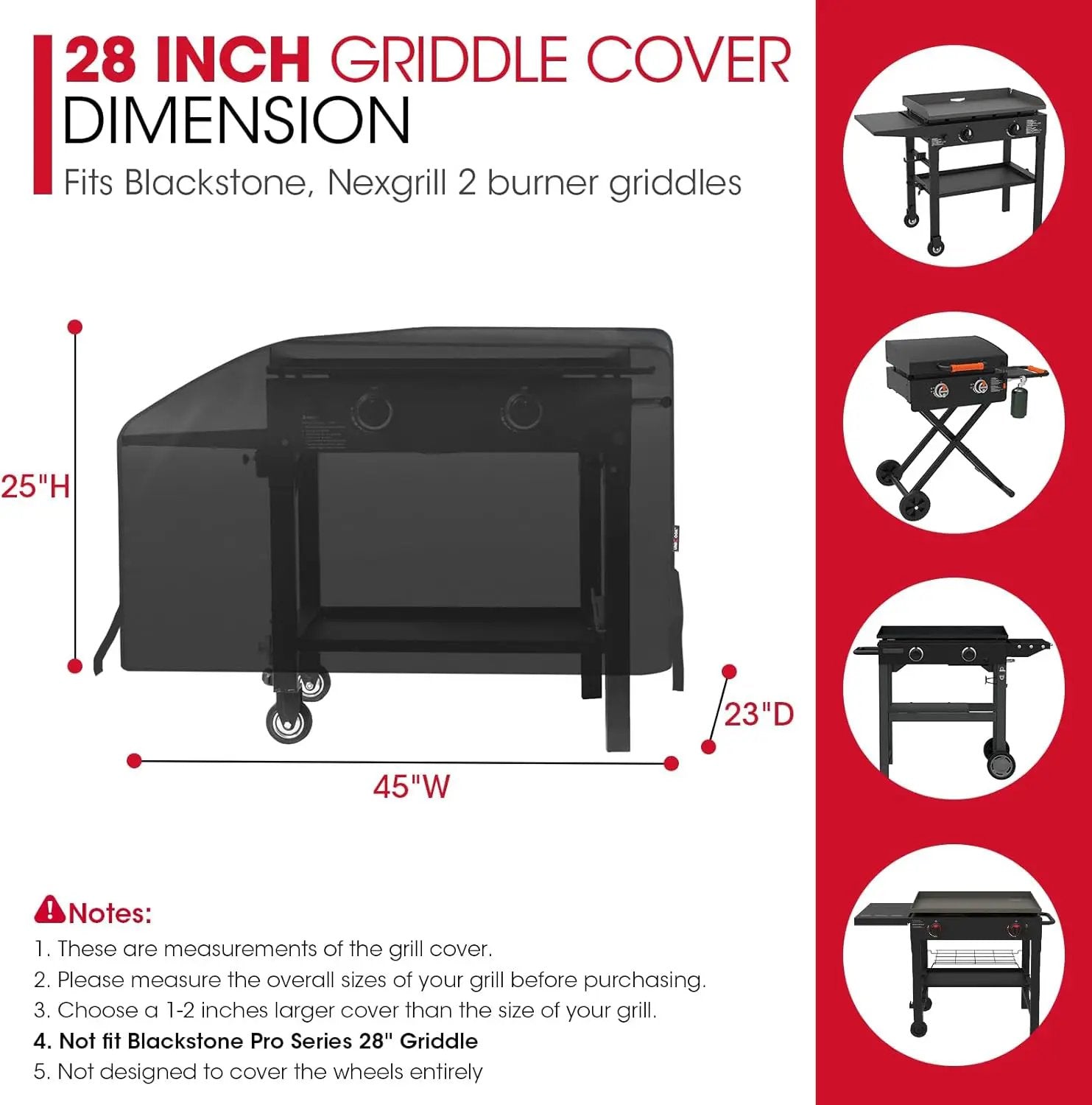 Unicook 28 Inch Griddle Cover for Blackstone and Nexgrill Cooking Station, Outdoor Flat Top BBQ Grill Cover with Sealed Seam, Heavy Duty Waterproof Fade Resistant, Black by GreenHaven Gardens