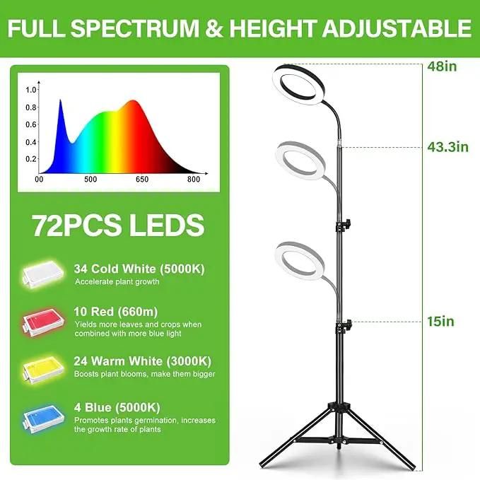 LORDEM Grow Light for Indoor Plants, Full Spectrum Plant Light with Auto Timer for 4/8/12H, 72 LEDs Growth Lamp with 4 Dimmable Levels, Height Adjustable Stand, Ideal for Tall Plants Growing by GreenHaven Gardens
