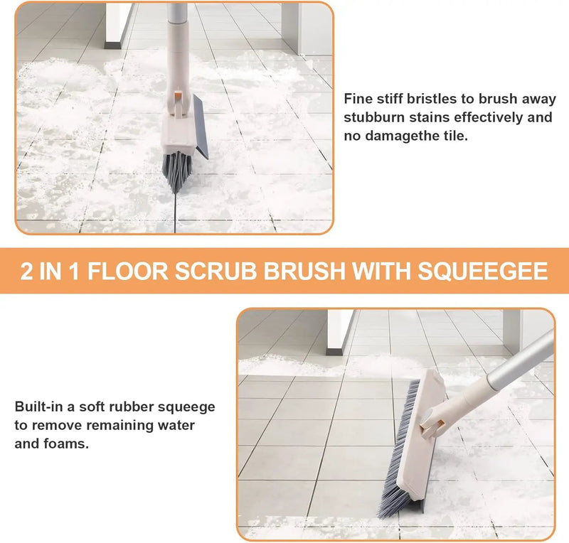 Grout Brush with Long Handle, 2 in 1 V-Shaped Floor Scrub Brush for Cleaning, Bathroom, Garage, Wall, Patio, and Tile, Stiff Bristle Brush with 54'' Telescopic Handle by GreenHaven Gardens