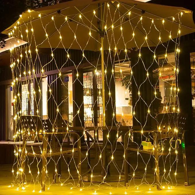 Pooqla Net Lights, 300LED Christmas Outdoor Mesh, 14.8x4.9 ft Fairy String 8 Modes Green Wire, Connectable Waterproof Decorative for Bushes Tree Garden Halloween, Warm White by GreenHaven Gardens