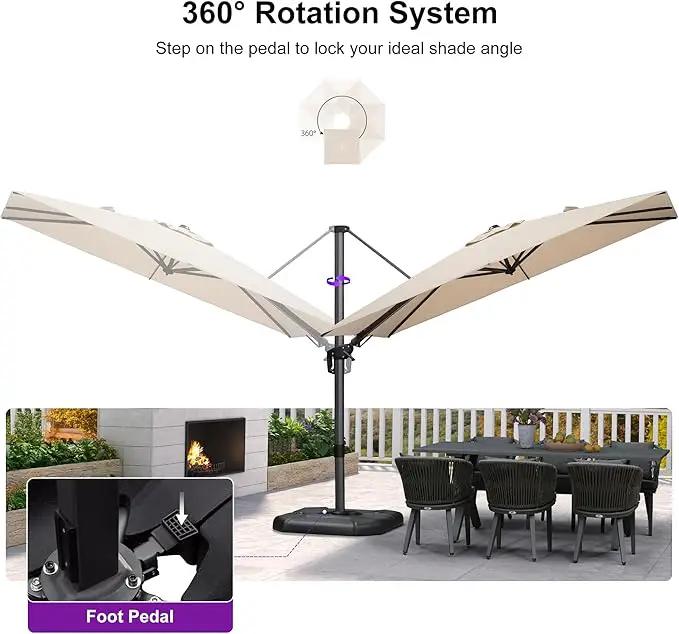 PURPLE LEAF 6.5' X 10' Left-right Tilt Patio Umbrella with Base Outdoor Cantilever Swivel Rectangle Umbrella Aluminum Offset Umbrella with 360-degree Rotation for Garden Deck Pool Patio Beige by GreenHaven Gardens