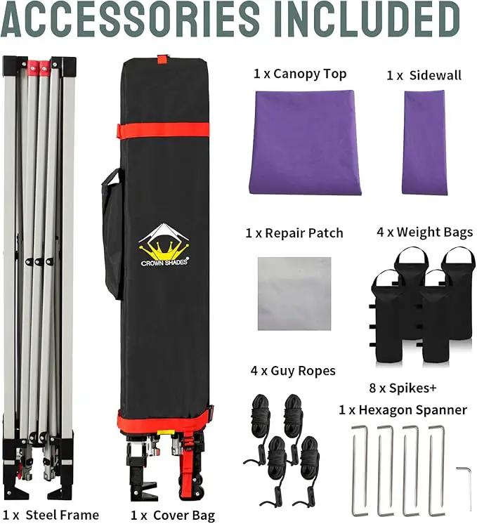 CROWN SHADES 10x10 Pop Up Canopy with 1 Side Wall - Beach Tent with One Push Setup - Outdoor Sun Shade for Events, Parties, Camping - Gazebo with STO-N-Go Cover Bag (Purple) by GreenHaven Gardens
