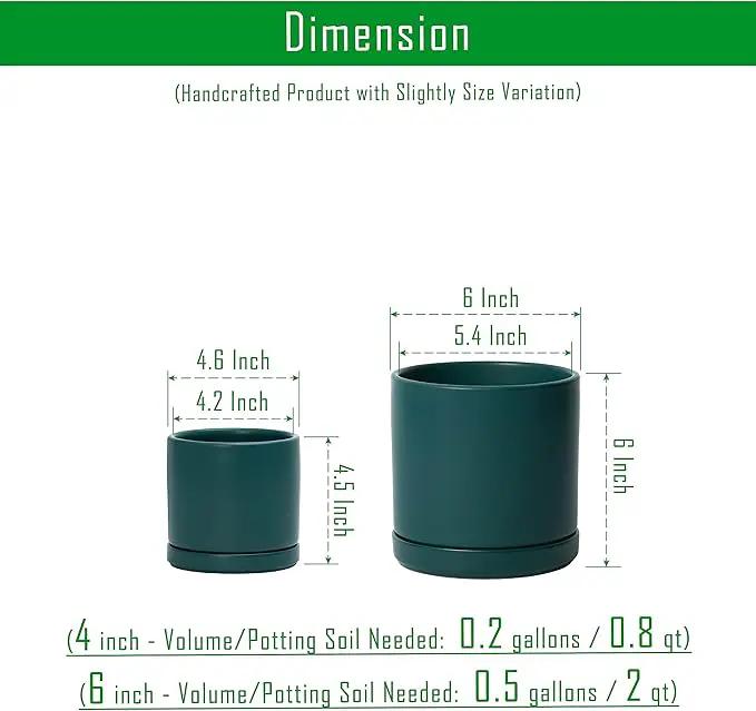 D'vine Dev 4.6 Inch & 6 Inch Ceramic Planter Pots for Plants with Drainage Hole and Saucer, Small Plant Pots Set, Teal, 94-G-S-9 by GreenHaven Gardens