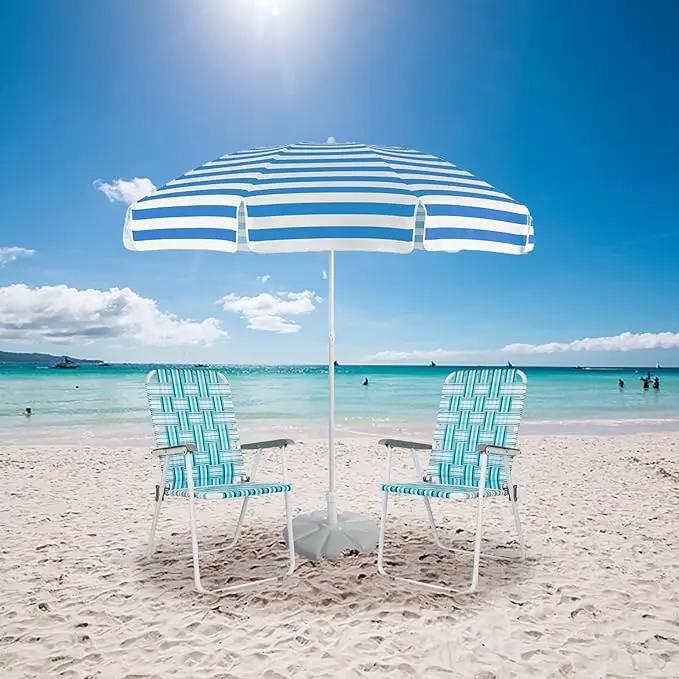 VINGLI Patio Lawn Webbed Folding Chairs Set of 2, Outdoor Beach Chair Portable Dining Chair for Outdoor Yard, Garden (White & Blue, Classic) by GreenHaven Gardens
