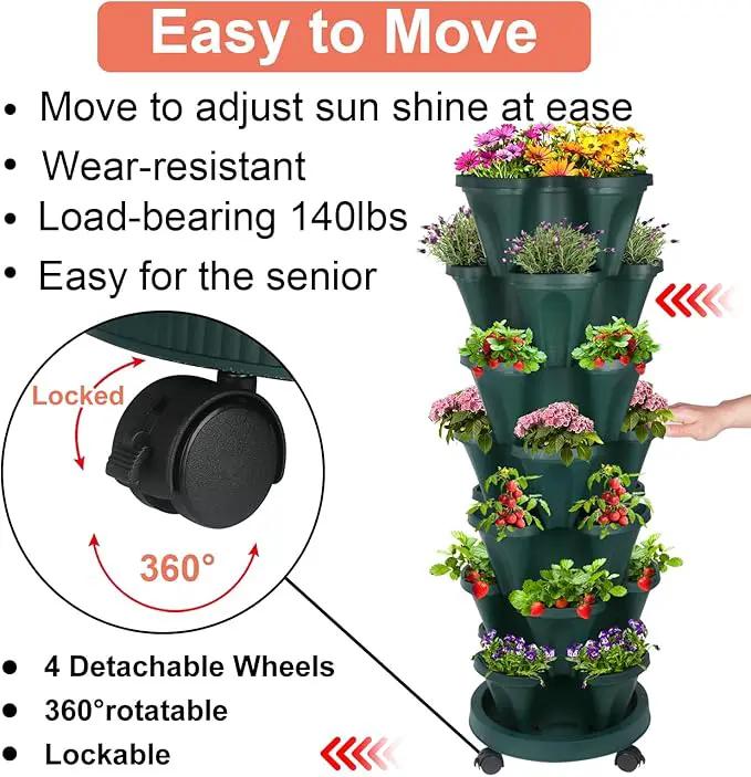 Vertical Planter, 7 Tier Stackable Strawberry Planter with Garden Tool Set, Movable Indoor/Outdoor Garden Herb Pot for Growing Vegetables and Succulents, Green by GreenHaven Gardens