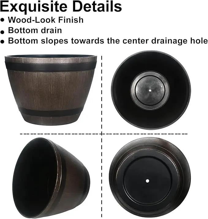 Large Whiskey Barrel Planter for Outdoor Plants - Flower Pots Garden Wine Barrel Planter Outdoor - 21" D x 15" H by GreenHaven Gardens