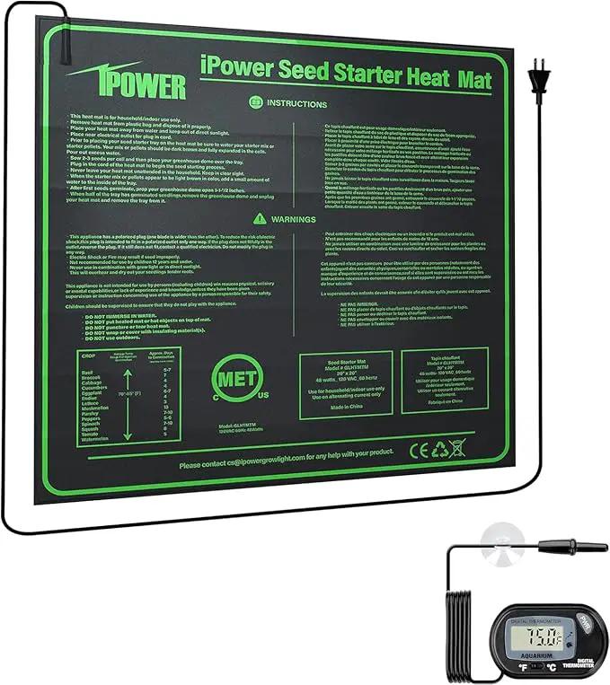 iPower 20" x 20" Durable Waterproof Seeding Heat Mat with Digital Thermometer for Providing Reliable Warmth for Indoor hydroponic Plant Germination by GreenHaven Gardens