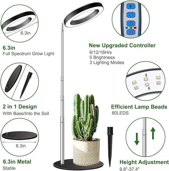 Grow Lights for Indoor Plants Full Spectrum, 80 LEDs Plant Light for Indoor Plants, Height Adjustable Desktop Growing Lamp with Auto Timer 6/12/16Hrs, 3 Optional Spectrums,5 Brightness,2 Packs by GreenHaven Gardens