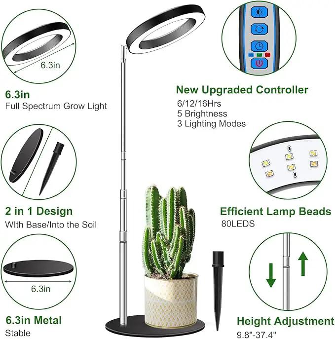 Grow Lights, Full Spectrum Plant Light for Indoor Plants, 2 in 1 Design Desktop Growing Lamp with Auto Timer for 6/12/16Hrs,3 Optional Spectrums,5 Brightness,Height Adjustable 9.8"-37.4" by GreenHaven Gardens