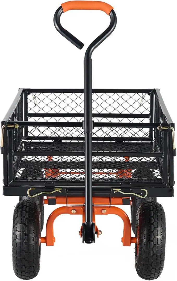 VEVOR 880lbs Steel Garden Dump Cart Utility Wagon, Heavy Duty Yard Dump Wagon Cart with Removable Sides, Pullable Handle, Utility Liner, 10in All Terrain Wheels by GreenHaven Gardens