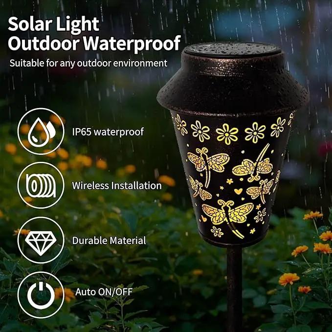 Solar Pathway Lights, Dragonfly Metal Copper Lantern for Yard, Garden, Walkway, Lawn and Patio Decor, Outdoor Waterproof Landscape Lighting Gifts for Women, Mom, Grandma by GreenHaven Gardens