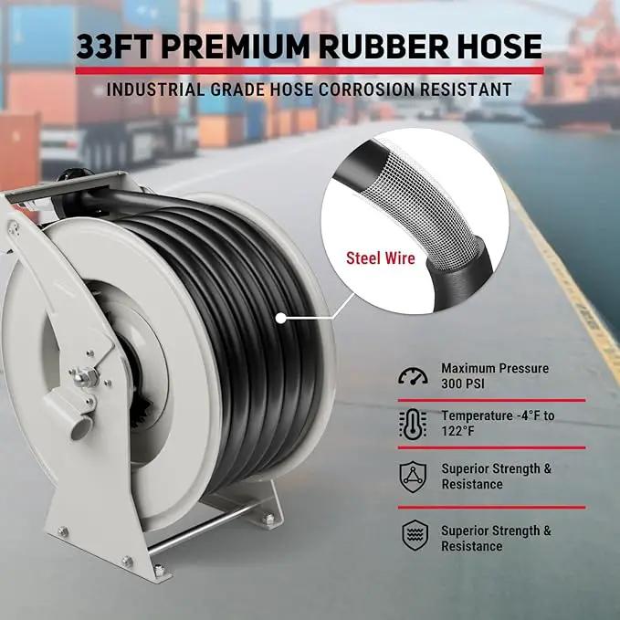 Fuel Hose Reel 1" x 33', 300 PSI Heavy-duty Steel Construction with Refueling Nozzle, Diesel Fuel Reel Used for Aircraft Ship Vehicle Tanker Truck by GreenHaven Gardens