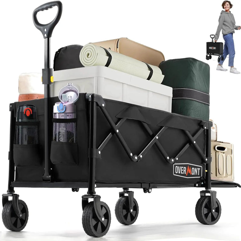 OVERMONT Collapsible Wagon with Tailgate - 220lbs Extended Lightweight Foldable Utility Wagons Folding Cart with Wheels - Small Garden Grocery Cart for Shopping,Grocery,Sports,Garden by GreenHaven Gardens