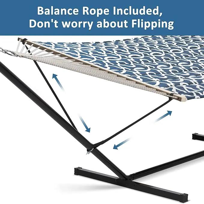 SUNCREAT Two Person Hammock with Stand, 475 lbs Capacity, Portable Patio Hammock with Hardwood Spreader Bar, Large Soft Pillow, Blue Pattern by GreenHaven Gardens