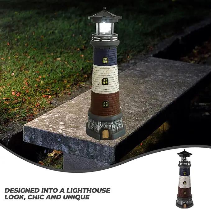 Solar Light Tower Lighthouse Night Light Solar Rotating Lighthouse Outdoor Lighthouse Ornaments Outdoor Solar Lantern Garden Decor Street Light Resin to Rotate by GreenHaven Gardens
