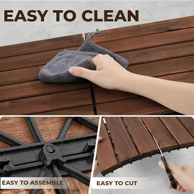 Pack of 10 Deck Tiles - 12"x12" Interlocking Natural Solid Acacia Wood for Outdoor & Indoor, Patio Garden, Balcony, Poolside - Brown Color by GreenHaven Gardens