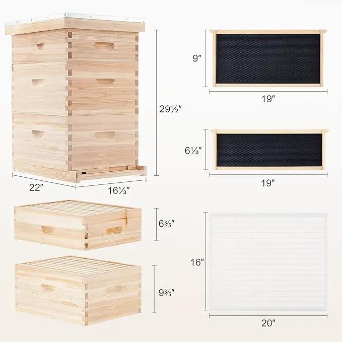 CREWORKS Bee Hive Boxes Starter Kit, 3 Layer Bee House Langstroth Beehive for Bees Keeping, Beekeeping Supplies with Plastic Queen Excluder and Nails (10 Medium and 20 Deep Frames) by GreenHaven Gardens