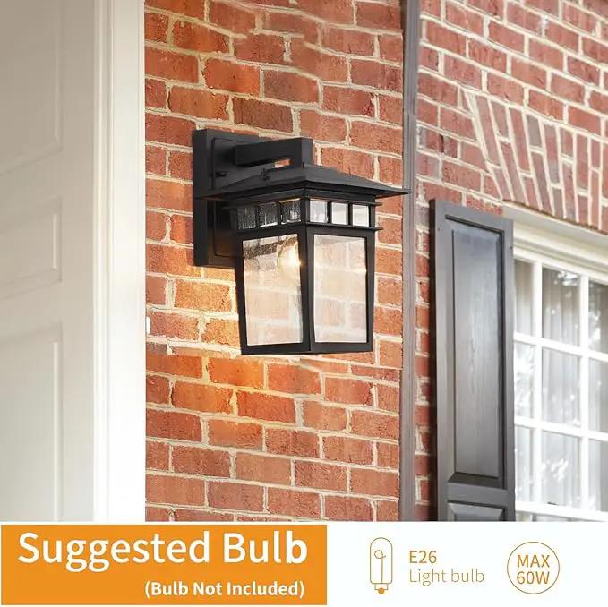 Outdoor Wall Lantern, Exterior Lighting Fixtures Wall Mount, 2 Pack Black Outdoor Sconce with Seeded Glass, Exterior Porch/Patio Lights for House Front Door Garage by GreenHaven Gardens