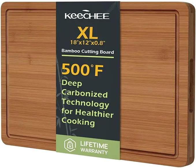 Extra Large Bamboo Cutting Board for Kitchen - 18 Inch Wood XL Cutting Boards with Juice Groove and Handles, Wooden Chopping Board for Meat, Cheese, Fruit & Vegetables (Pre Oiled, Brown) by GreenHaven Gardens
