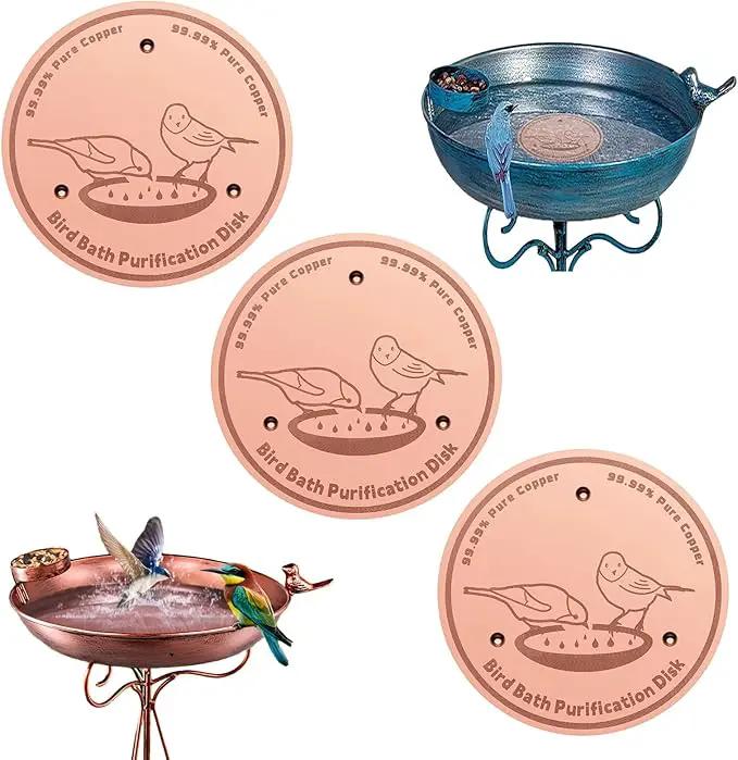3-Pack 99.99% Pure Copper Bird Bath Purification Disk,Copper Disc with Stable Triple-Point Support,Fits All Outdoor Bird Baths(Round) by GreenHaven Gardens