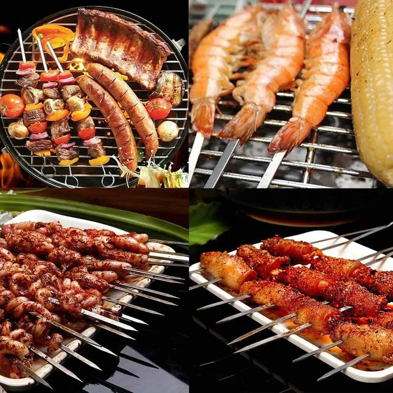 12PCS Kabob Skewers Flat Metal Stainless Steel BBQ Barbecue Skewer 14" Anti-Roll Heavy Duty Shish Kebob Sticks Wide Reusable Grilling Skewers Set for Meat Shrimp Chicken Vegetable Kebab Fork Sausage… by GreenHaven Gardens