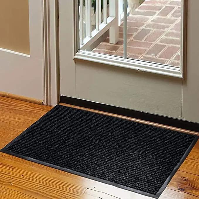 fani Heavy Duty Jet Black Striped Floor Door Mats Entryway Mats Outdoor Indoor Entrance Doormat Waterproof Low Profile Home Rug with Anti-Skid Rubber Back (Jet Black, 23" x 35") by GreenHaven Gardens