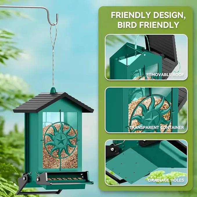 Squirrel Proof Bird Feeders for Outdoors, 5LBS Large Capacity Metal Wild Bird Feeder with Bilateral Weight-Activated Perches, Anti Squirrel Bird Feeders for Outside Finch, Cardinal, Blue Jay (Green) by GreenHaven Gardens