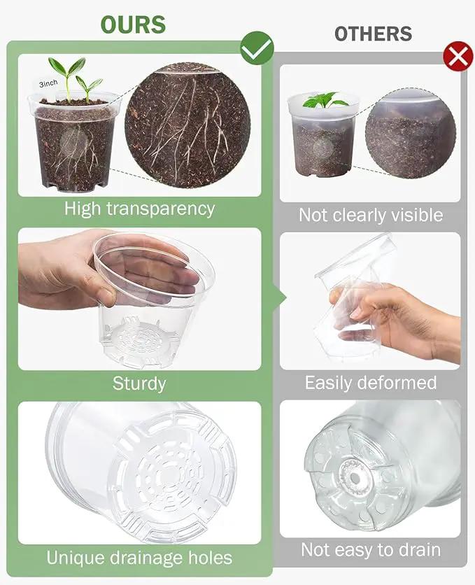 homenote Clear Nursery Pots for Plants,5 Inch Plant Pot for Planting with Humidity Domes Plastic Seedling with Drainage Holes Seed Starter Flower High Transparency (15 Pack) by GreenHaven Gardens