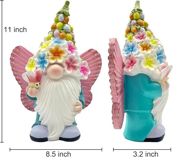 BAYN Garden Gnome Statues Outdoor Decor, Solar Powered Outdoor Gnome with Butterfly Wing Decorative Yard Garden Lights Art Gifts with 11 Warm White LEDs by GreenHaven Gardens