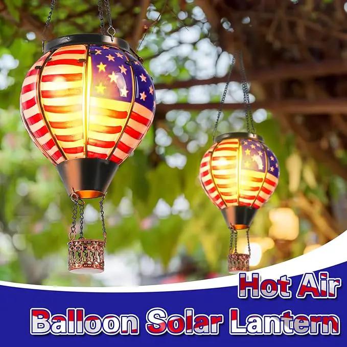 2 Pcs 20 Inch Flag Hot Air Balloon Hanging Solar Lantern Outdoor Garden Decor Waterproof Hot Air Balloon Flame Lantern for Lawn Porch Yard by GreenHaven Gardens