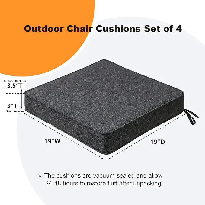 Square Corner Seat Cushions, 19" x 19" x 3", Set of 4, Indoor Outdoor Water Repellent Universal Chair Pads with Ties for Patio Furniture, Garden Deck Dining Chairs, Charcoal by GreenHaven Gardens