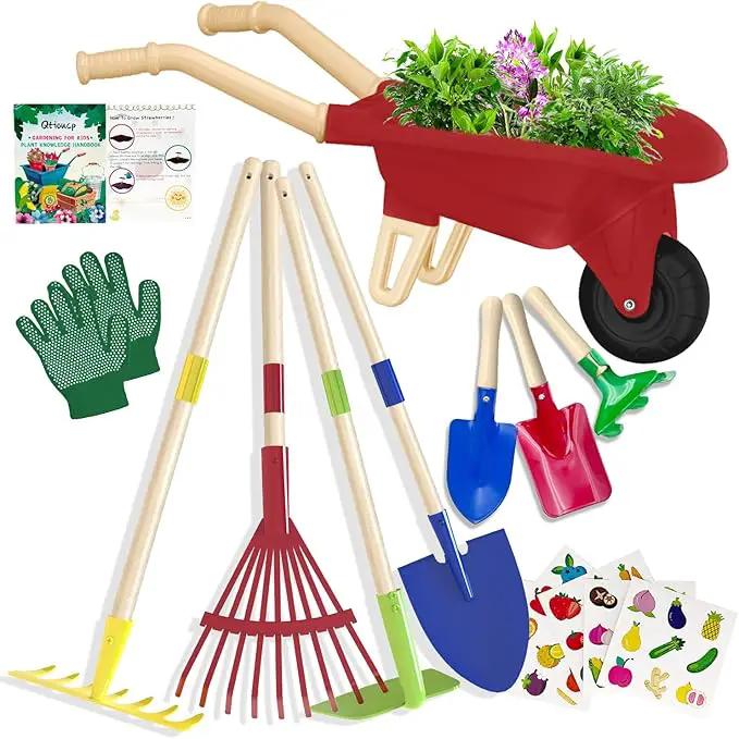 Kids Gardening Tools Outdoor Toys Set Backyard Play with Wheelbarrow Educational STEM Learning Pretend Toys Outdoor Indoor for Toddlers Kids Boys Girls (Red Wheelbarrow Set) by GreenHaven Gardens