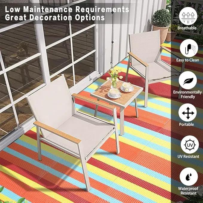Outdoor Waterproof Rug 9'x12' Plastic Straw Rugs Washable Reversible Floor Mat Rainbow Stripe Carpet for Camping RV Deck Entryance Porch Picnic Balcony Beach Backyard by GreenHaven Gardens