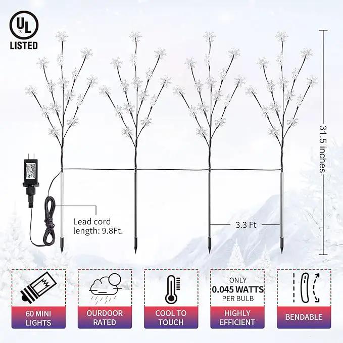 Brightown Snowflake Pathway Lights - 4 Packs Christmas Yard Lights with Small Christmas Tree, Blue & Warm White Outdoor Decorations by GreenHaven Gardens