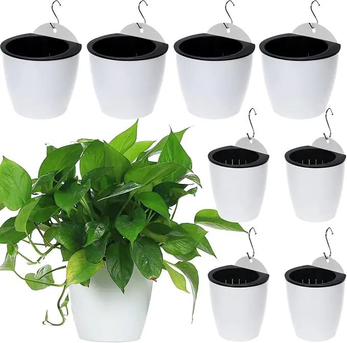 8 Packs 5" and 7.3" Plastic Self Watering Pots Wall Hanging Planters Wall Mounted Wicking Flower Pots for Indoor and Outdoor African Violet, Ocean Spider Plant, Orchid, White by GreenHaven Gardens