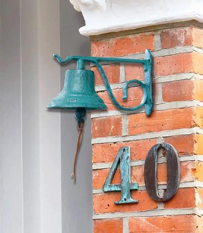 NACH Rustic Cast Iron Doorbell, Small Door Bells for Homes, Dinner Bell, Small Bell, Kitchen Door Bell, Turquoise Door Bell, 8.5x5x6.5 Inches, JS-90-091AT by GreenHaven Gardens